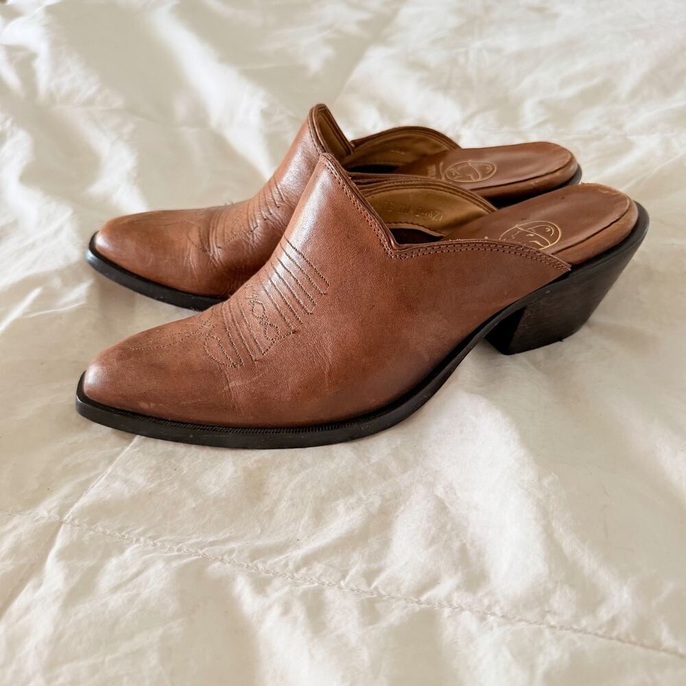 Durango Brown Leather Western Mule Clogs Embroidered Pointed Toe Block Heel 6